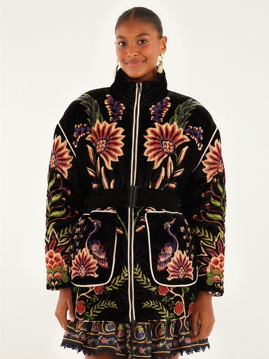 FARM Rio Jackets & Blazers - Farm Rio Black Marvelous Garden Puffer Jacket
